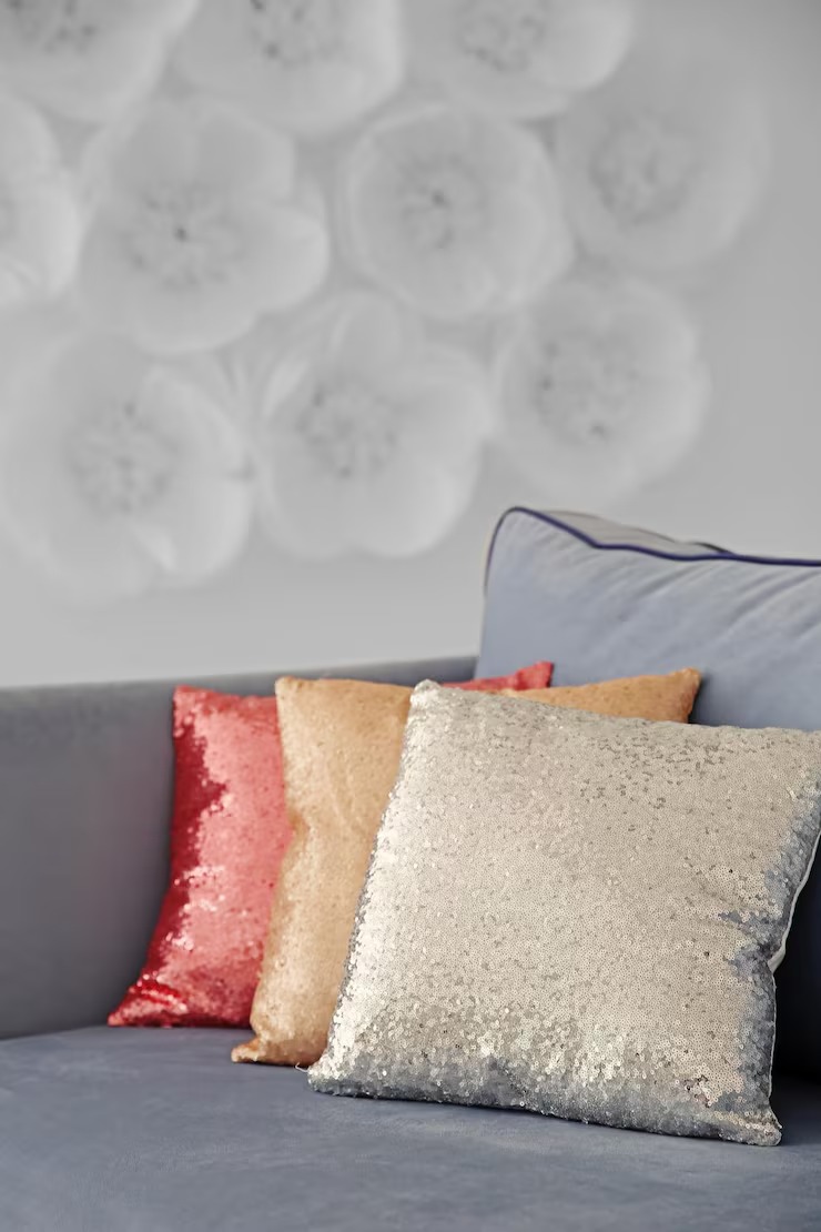 Cushions Covers Three Shiny Decorative Pillows Cozy Sofa by Orient Uniforms for customers in Dubai, Abu Dhabi, Sharjah, Ajman and across the UAE